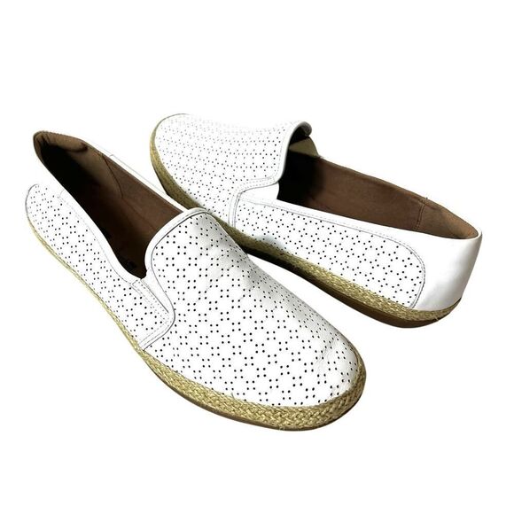Clarks Collection Women 10M Comfort Casual White Leather Espadrille Slip On Flat - Picture 2 of 10
